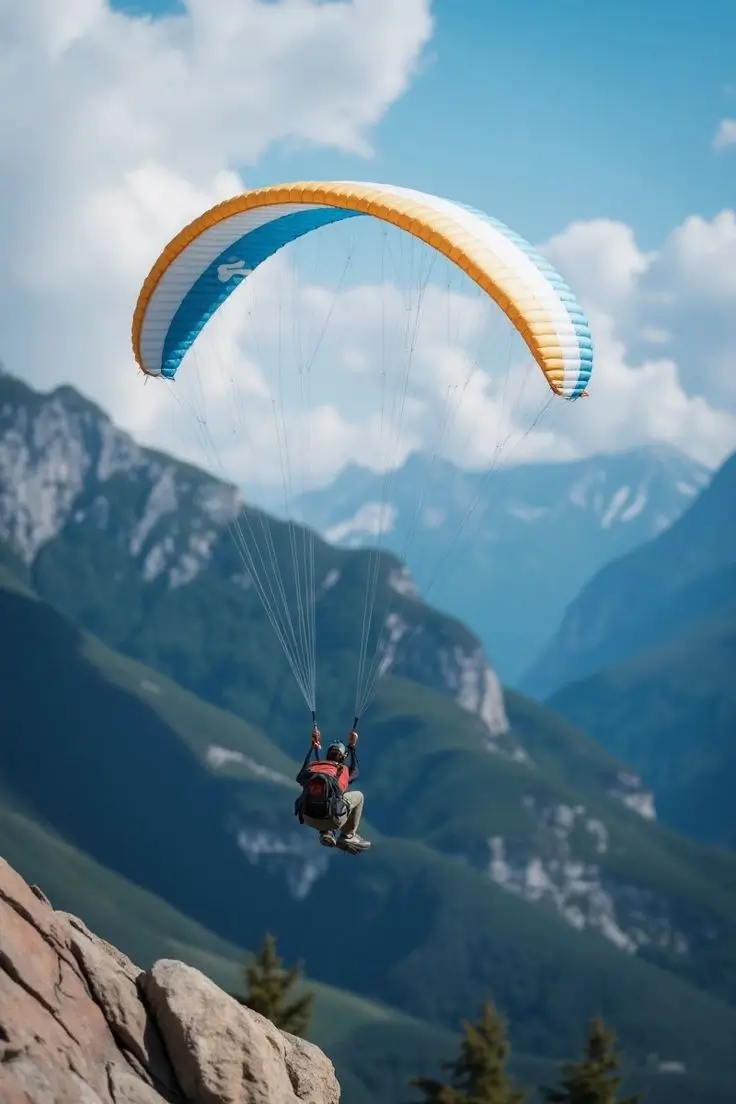 Paraglider wing against the open sky