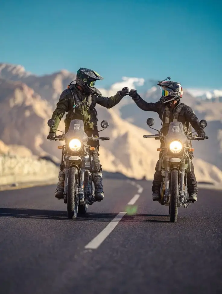 Riders on rented bikes near Rishikesh